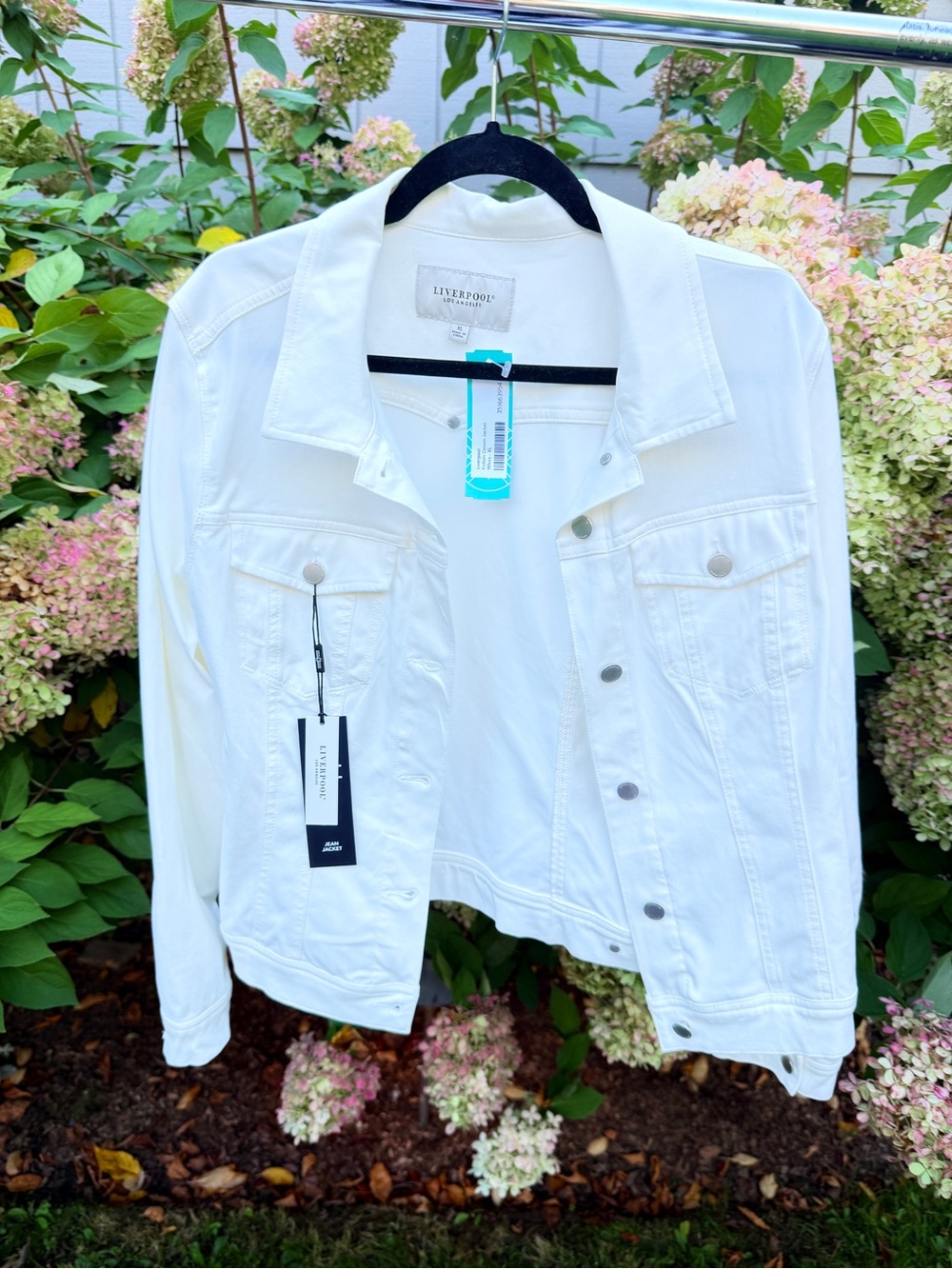 Liverpool White Denim Jacket with Button-Front